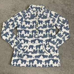 Lilly Pulitzer All Over Elephant Print Gold Button Pullover Sweatshirt Size S